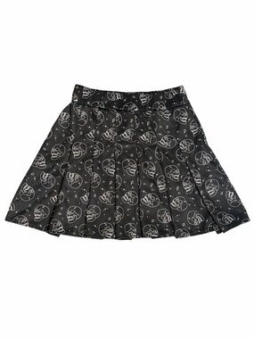 Black Skull Print Pleated Mini Skater Skirt Goth Punk Emo Y2K Medium Grunge
